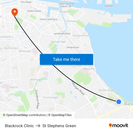 Blackrock Clinic to St Stephens Green map