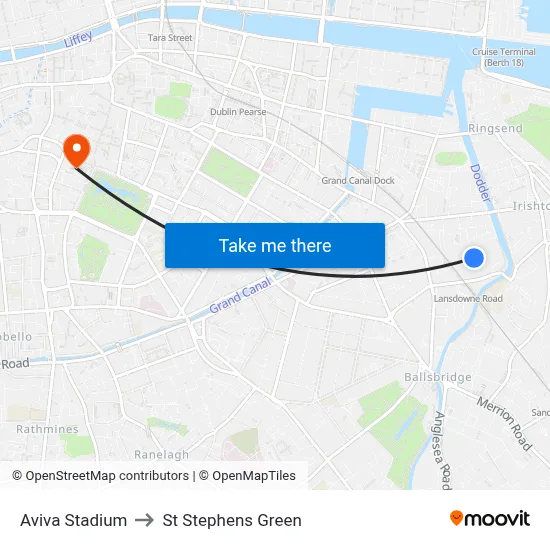 Aviva Stadium to St Stephens Green map