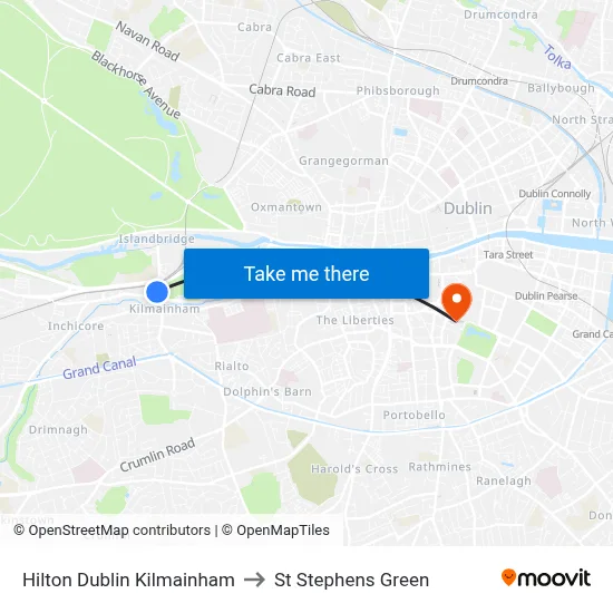 Hilton Dublin Kilmainham to St Stephens Green map