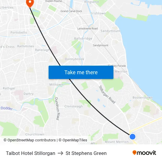 Talbot Hotel Stillorgan to St Stephens Green map