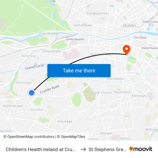 Children's Health Ireland at Crumlin to St Stephens Green map