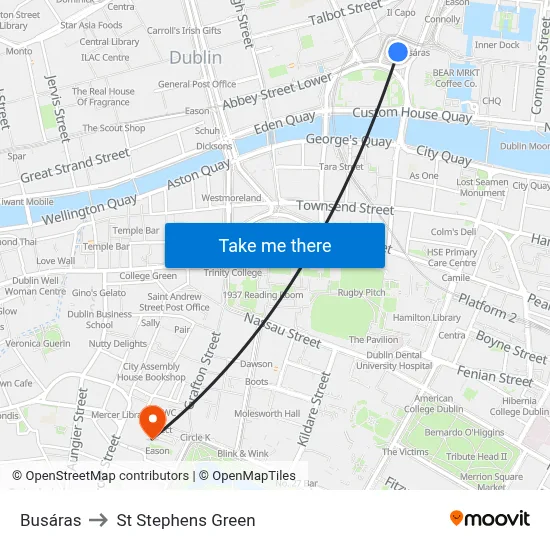 Busáras to St Stephens Green map