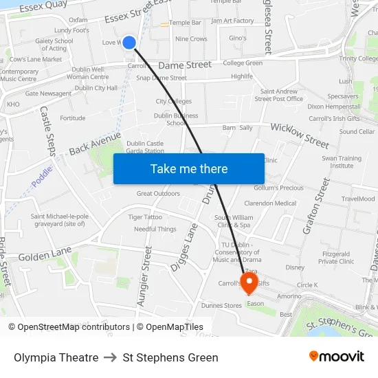 Olympia Theatre to St Stephens Green map