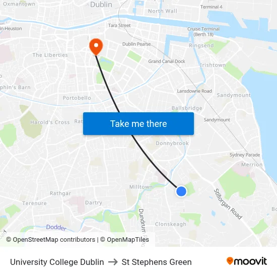 University College Dublin, Complex And Adaptive Systems Laboratory to St Stephens Green map