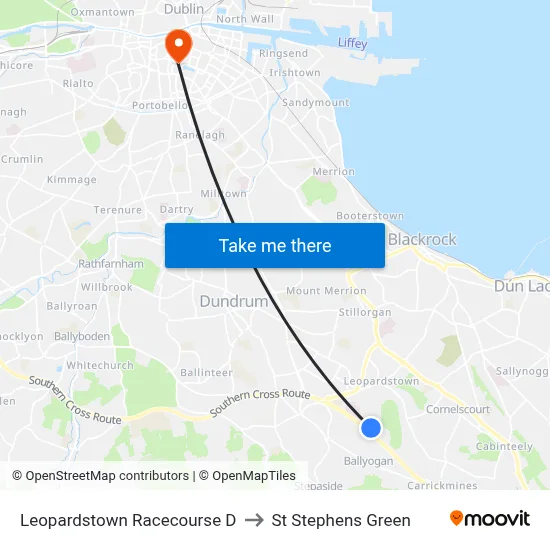 Leopardstown Racecourse D to St Stephens Green map