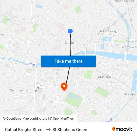 Cathal Brugha Street to St Stephens Green map