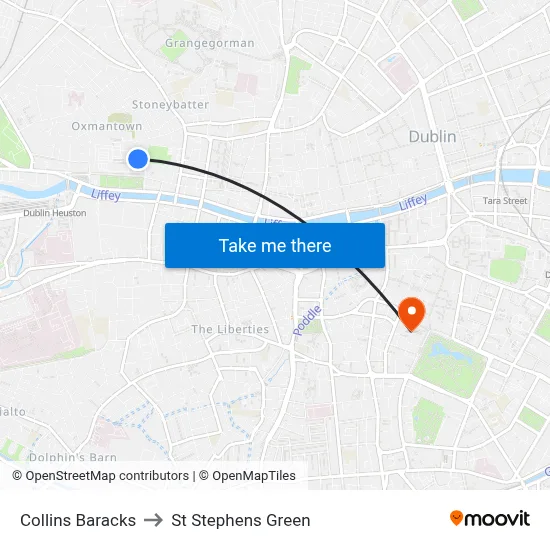 Collins Baracks to St Stephens Green map