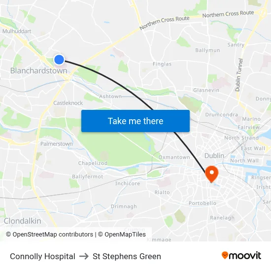 Connolly Hospital to St Stephens Green map
