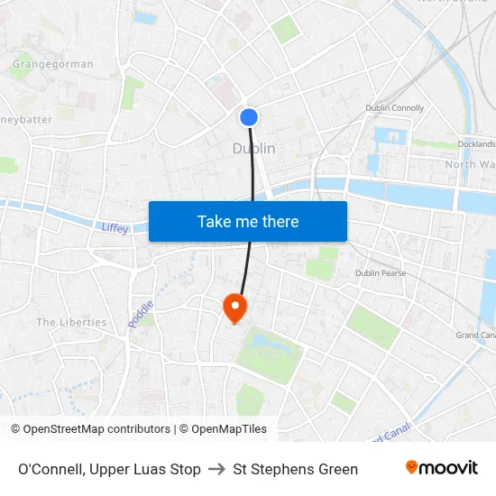 O'Connell, Upper Luas Stop to St Stephens Green map