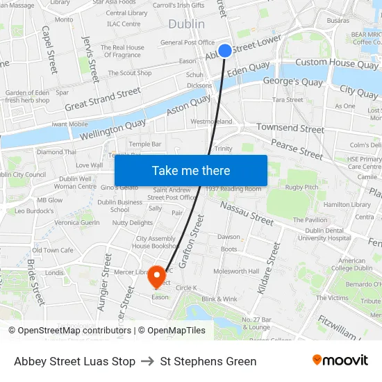 Abbey Street Luas Stop to St Stephens Green map