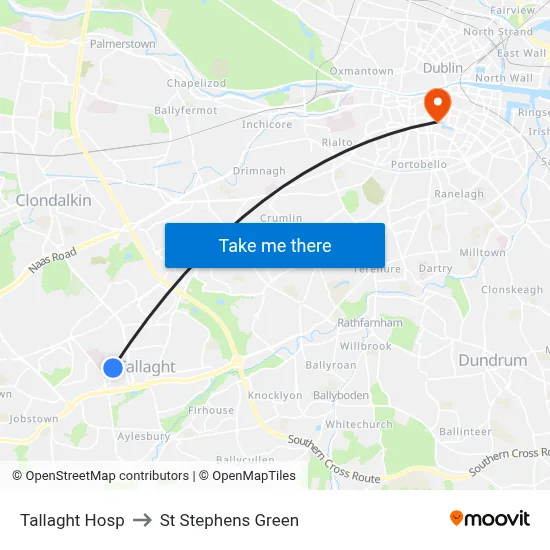 Tallaght Hosp to St Stephens Green map