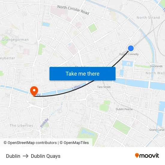 Dublin to Dublin Quays map
