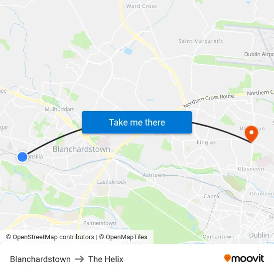 Blanchardstown to The Helix map