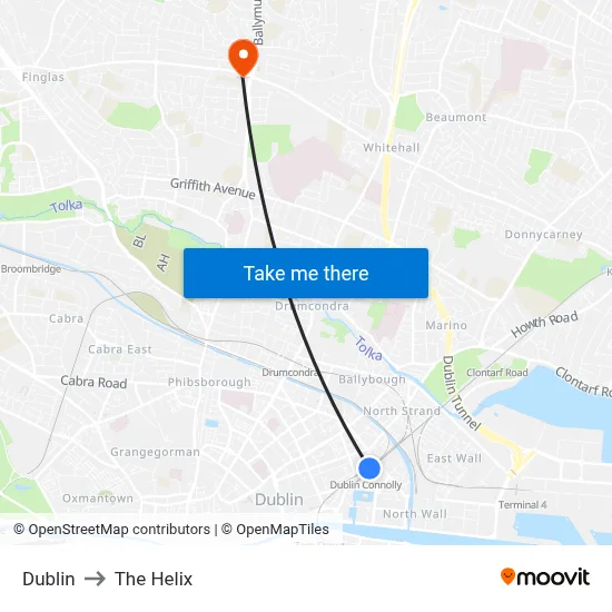 Dublin to The Helix map