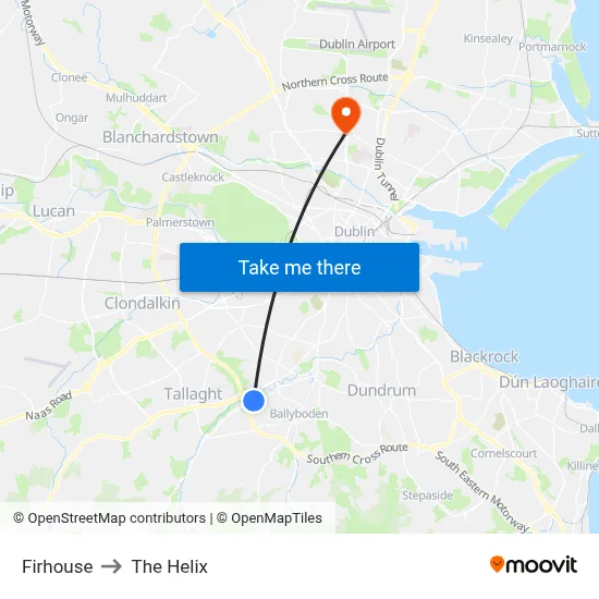Firhouse to The Helix map
