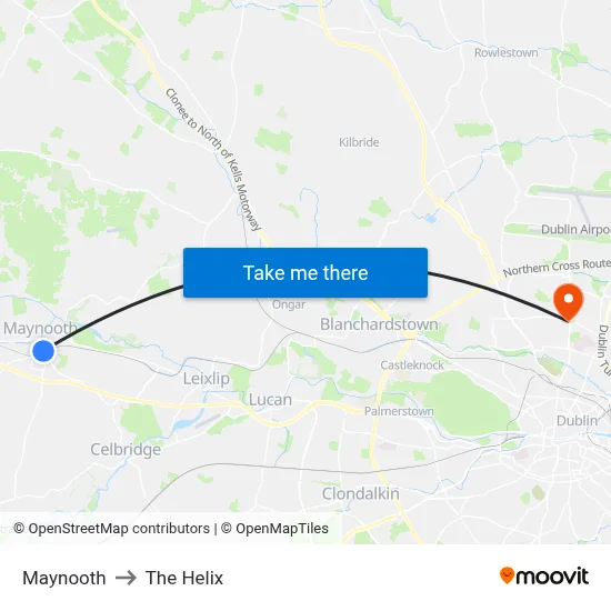 Maynooth to The Helix map
