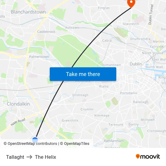 Tallaght to The Helix map