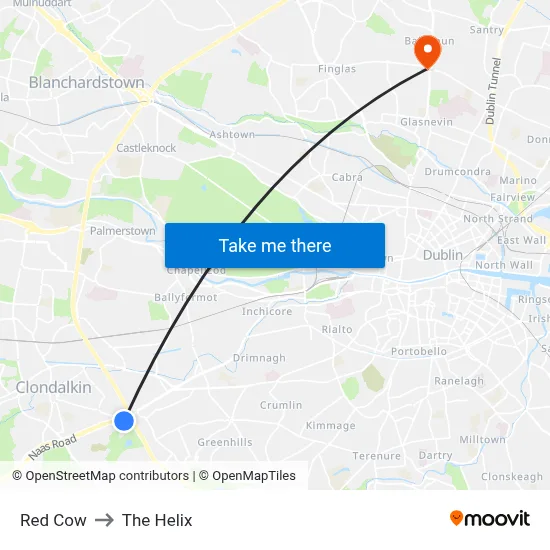 Red Cow to The Helix map