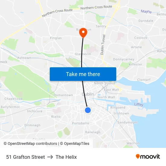 51 Grafton Street to The Helix map