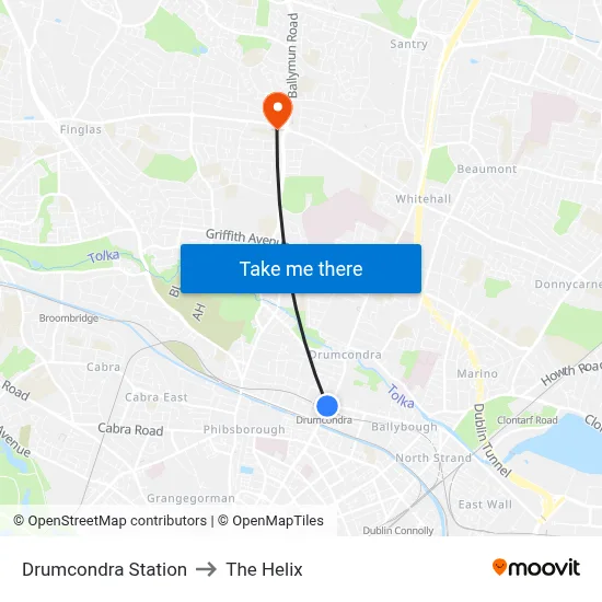 Drumcondra Station to The Helix map