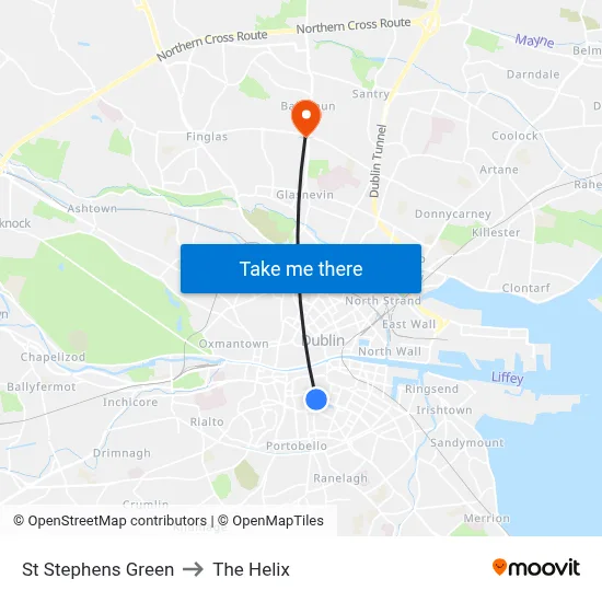 St Stephens Green to The Helix map