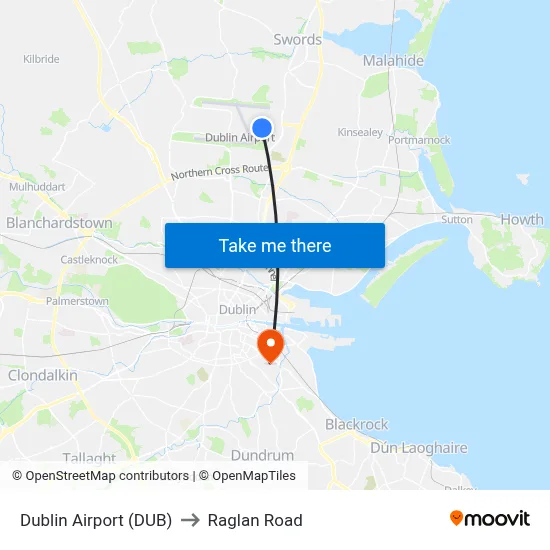 Dublin Airport (DUB) to Raglan Road map