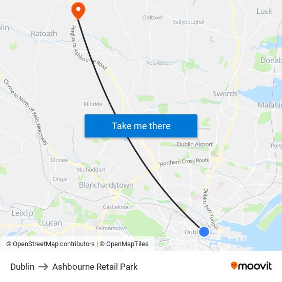 Dublin to Ashbourne Retail Park map