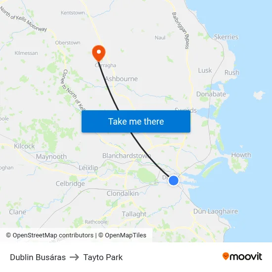 Dublin Busáras to Tayto Park map