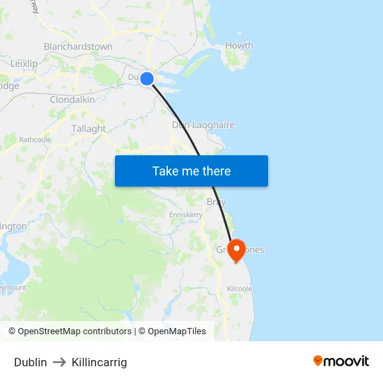 Dublin to Killincarrig map