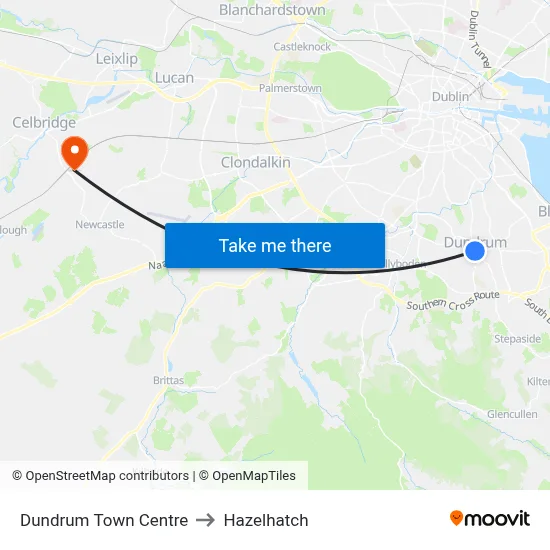 Dundrum Town Centre to Hazelhatch map