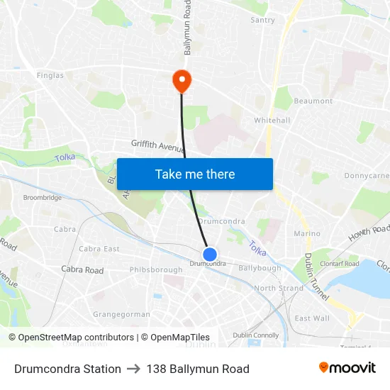 Drumcondra Station to 138 Ballymun Road map