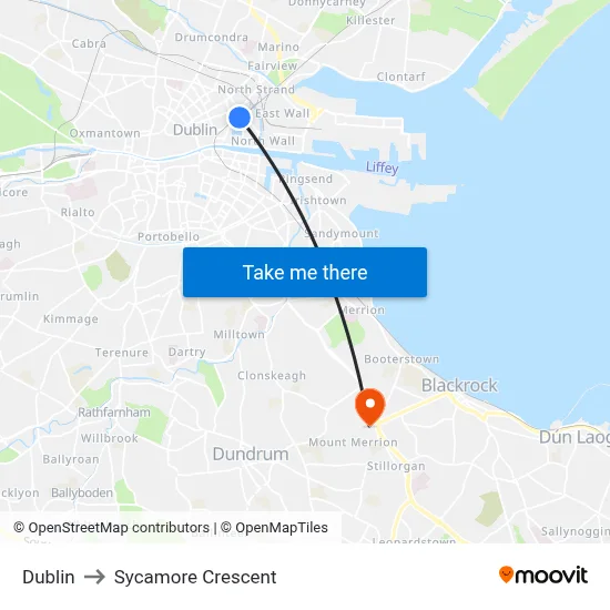 Dublin to Sycamore Crescent map