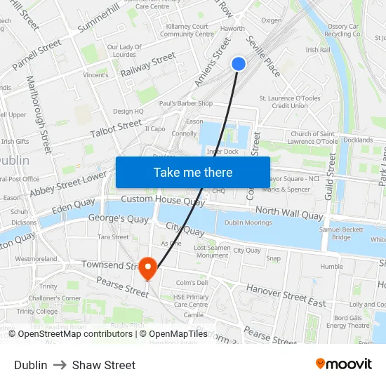 Dublin to Shaw Street map