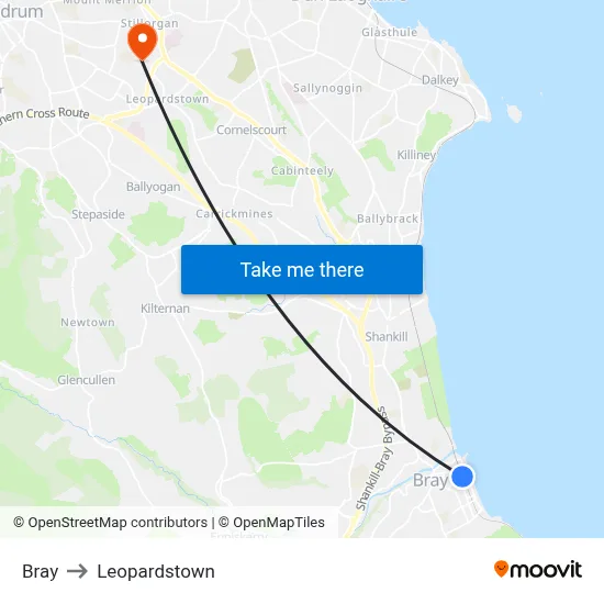 Bray to Leopardstown map