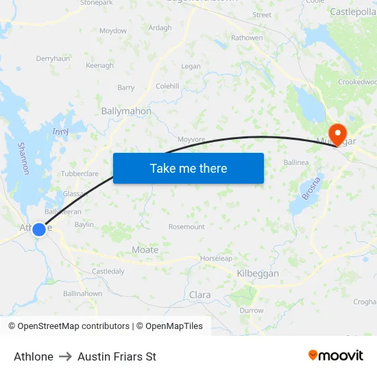 Athlone to Austin Friars St map