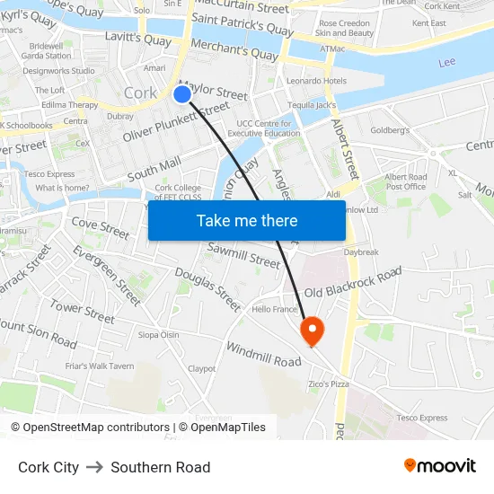 Cork City to Southern Road map