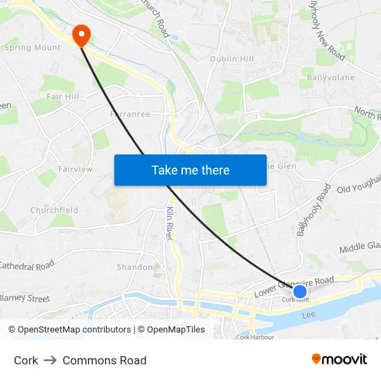 Cork to Commons Road map