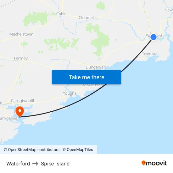 Waterford to Spike Island map