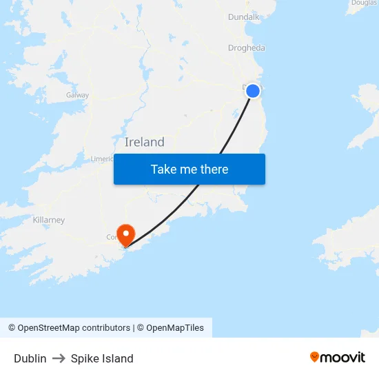 Dublin to Spike Island map