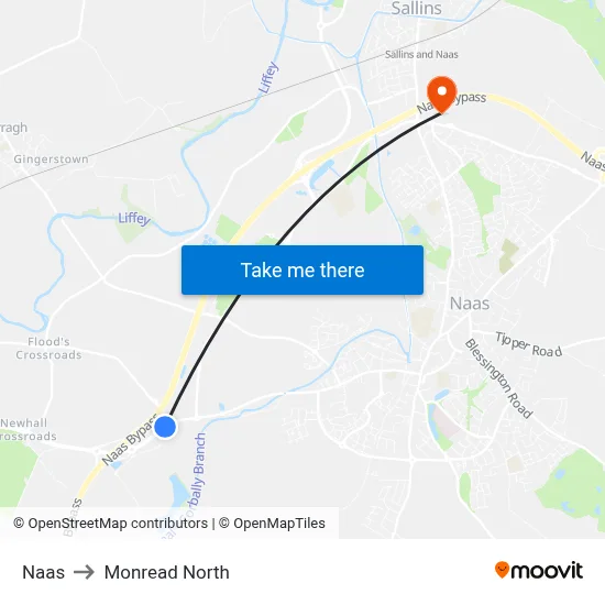 Naas to Monread North map