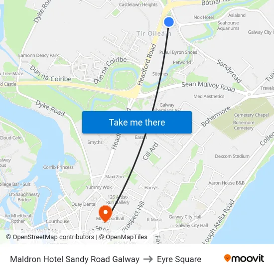 Maldron Hotel Sandy Road Galway to Eyre Square map