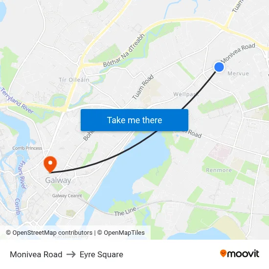 Monivea Road to Eyre Square map