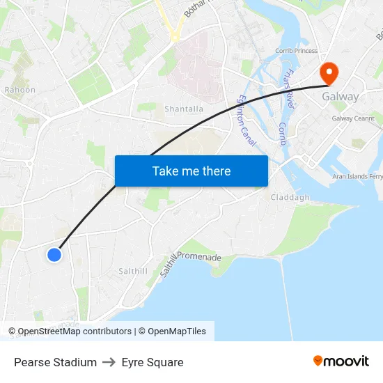 Pearse Stadium to Eyre Square map