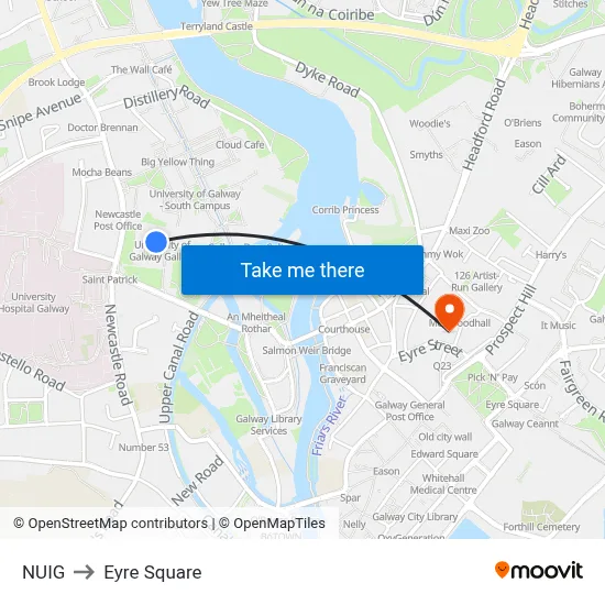 NUIG to Eyre Square map