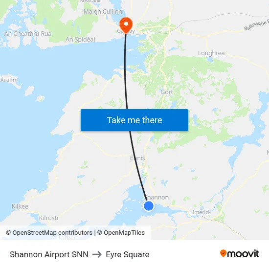 Shannon Airport SNN to Eyre Square map