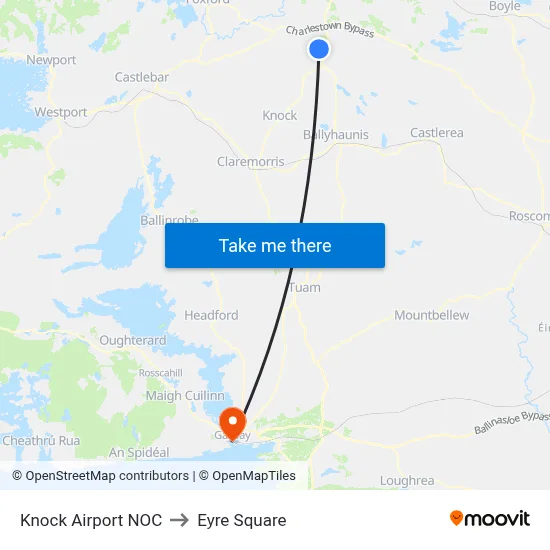 Knock Airport NOC to Eyre Square map