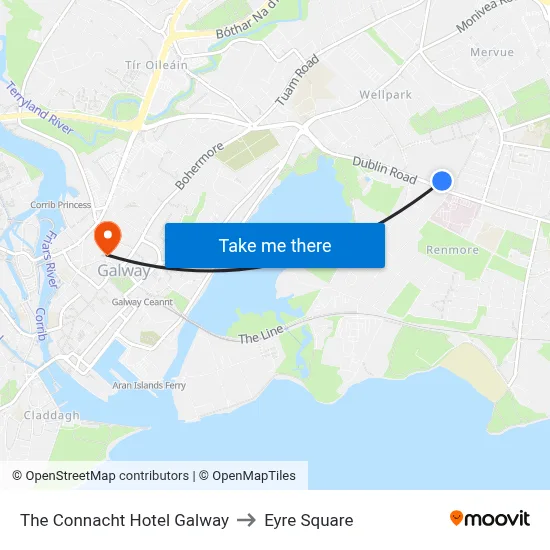 The Connacht Hotel Galway to Eyre Square map