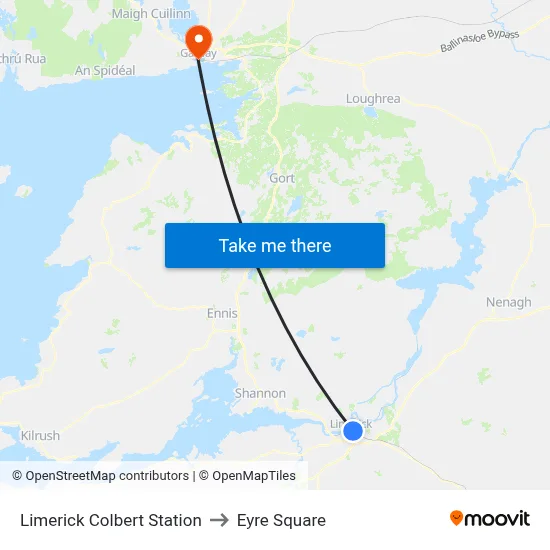 Limerick Colbert Station to Eyre Square map