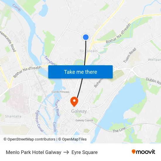 Menlo Park Hotel Galway to Eyre Square map