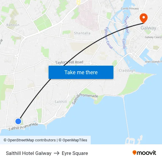 Salthill Hotel Galway to Eyre Square map